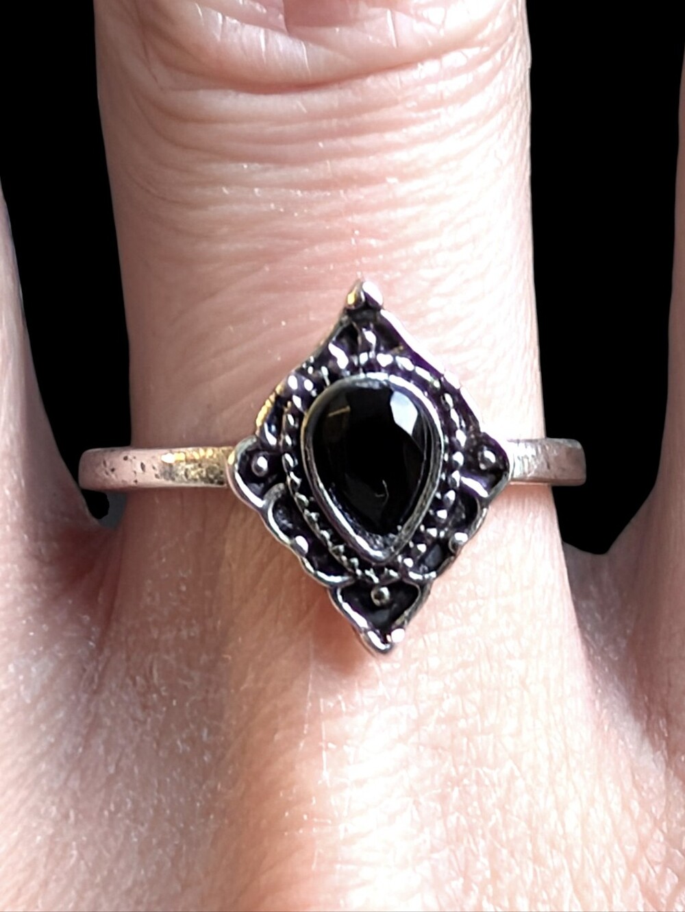 NWT Silver Diamond and Black Onyx Gemstone Ring Size 7